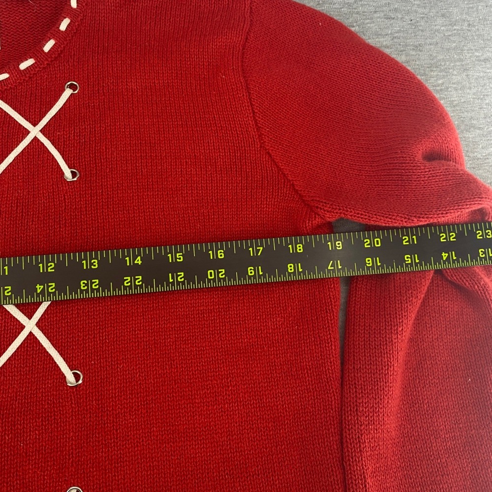 HSN Storybook Knits Red Lace Up Zip Front Cardigan Cottagecore Sweater XS - Picture 8 of 9